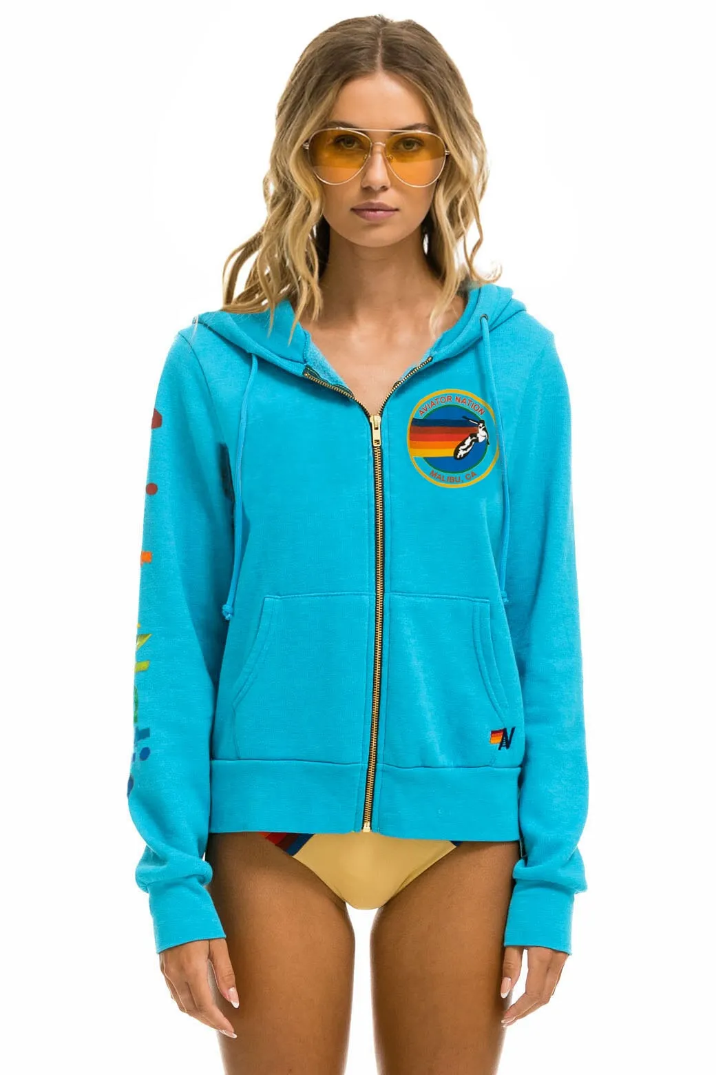 AVIATOR NATION MALIBU ZIP HOODIE - NEON BLUE sold by Aviator Nation