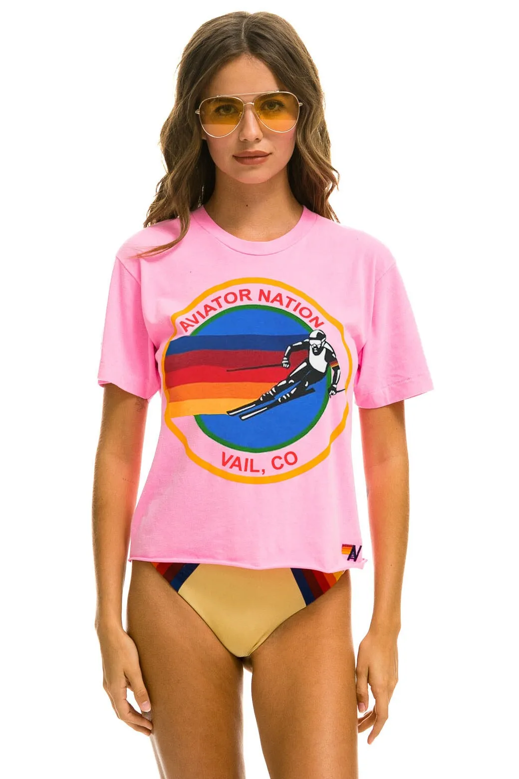 SIGNATURE VAIL BOYFRIEND TEE - NEON PINK sold by Aviator Nation