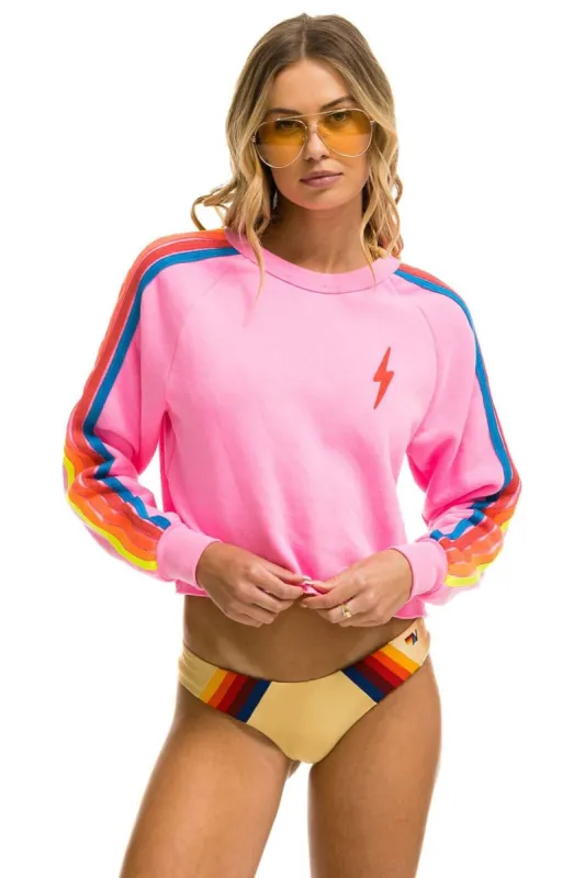 BOLT EMBROIDERY CLASSIC CROPPED CREW SWEATSHIRT - NEON PINK // NEON RAINBOW sold by Aviator Nation