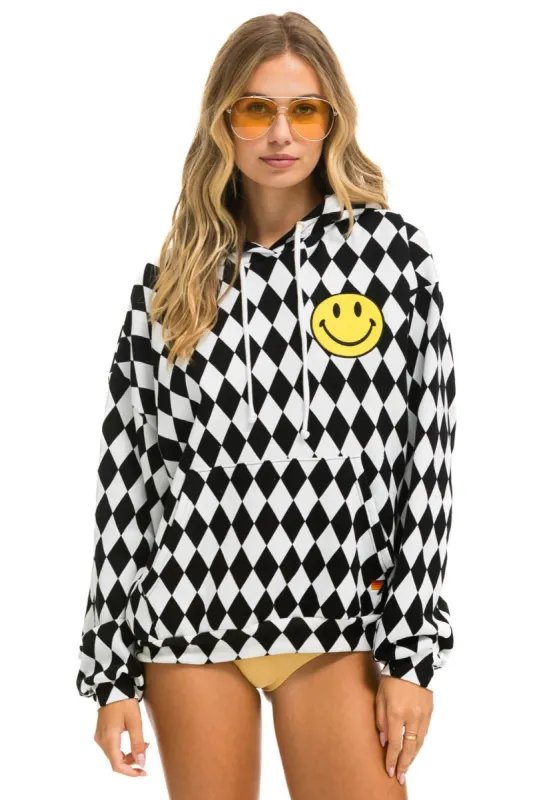 DIAMOND SMILEY 2 EMBRIODERY RELAXED PULLOVER HOODIE - WHITE // BLACK sold by Aviator Nation