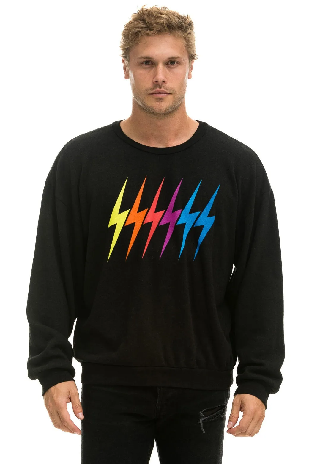 BOLT GRADIENT RELAXED CREW SWEATSHIRT - BLACK // RAINBOW sold by Aviator Nation product image thumbnail 2