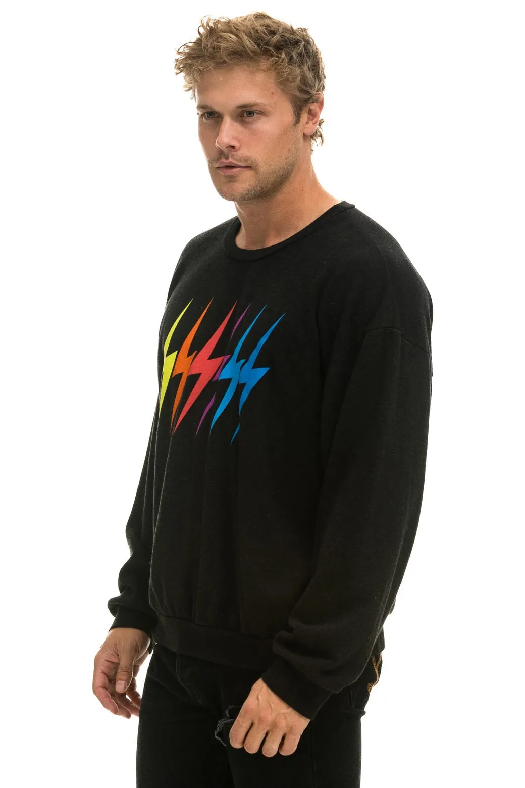BOLT GRADIENT RELAXED CREW SWEATSHIRT - BLACK // RAINBOW sold by Aviator Nation product image thumbnail 4