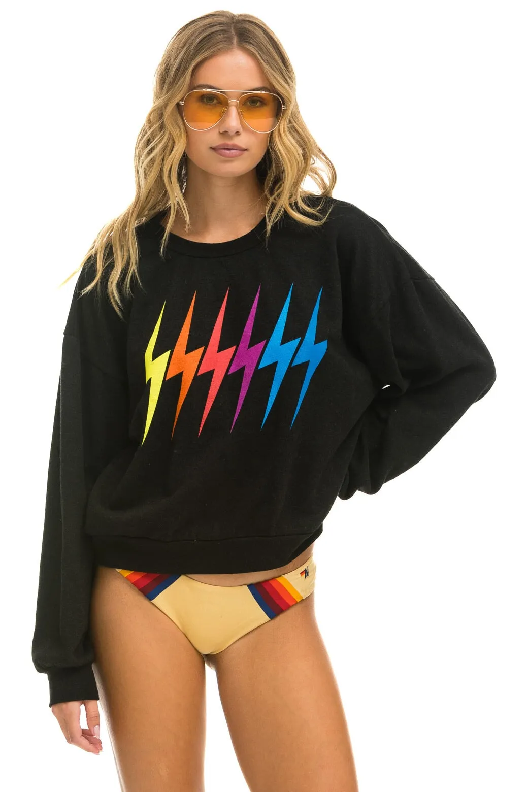 BOLT GRADIENT RELAXED CREW SWEATSHIRT - BLACK // RAINBOW sold by Aviator Nation