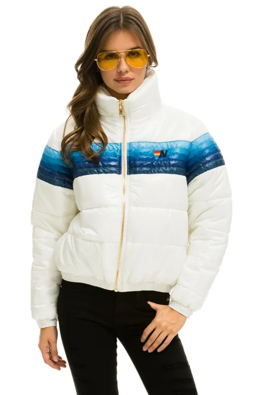 5 STRIPE APRES JACKET - GLOSSY WHITE // BLUE STRIPES sold by Aviator Nation