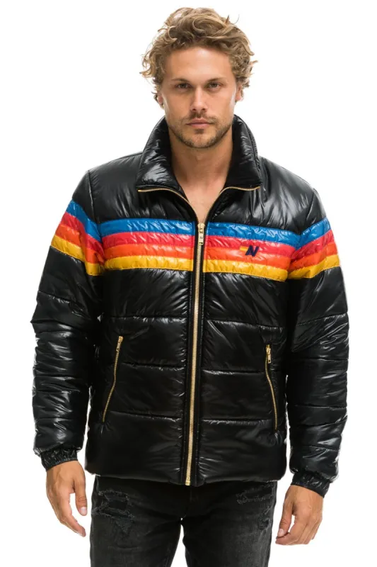 4 STRIPE LUXE TRAVELER JACKET - GLOSSY BLACK sold by Aviator Nation