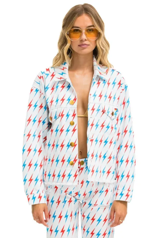 AVIATOR BOLT OVERSIZED CUTOFF DENIM JACKET - WHITE sold by Aviator Nation