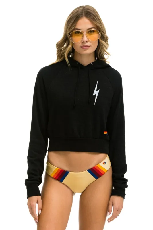 BOLT 2 CROPPED PULLOVER HOODIE - BLACK sold by Aviator Nation