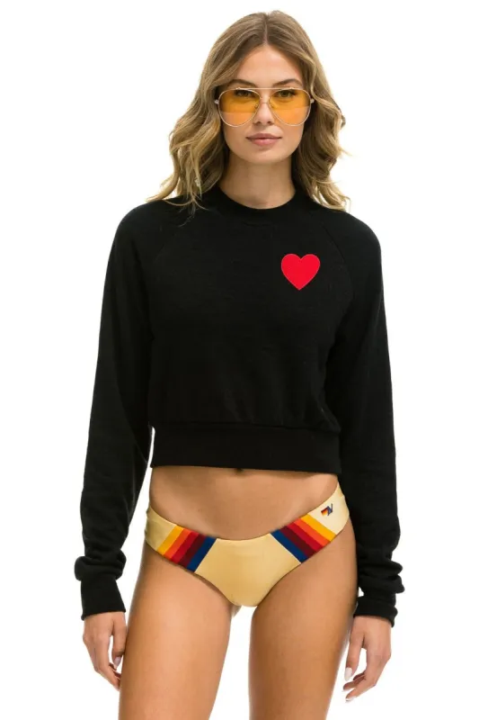 HEART EMBROIDERY CROPPED CREW SWEATSHIRT - BLACK made by Aviator Nation