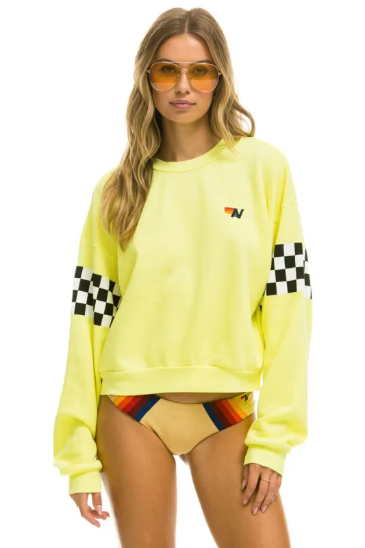 CHECK 2 SLEEVE RELAXED CREW SWEATSHIRT - NEON YELLOW sold by Aviator Nation