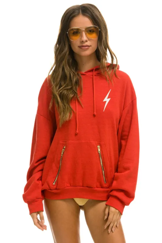 BOLT STITCH RELAXED PULLOVER HOODIE WITH POCKET ZIPPERS - RED // WHITE sold by Aviator Nation