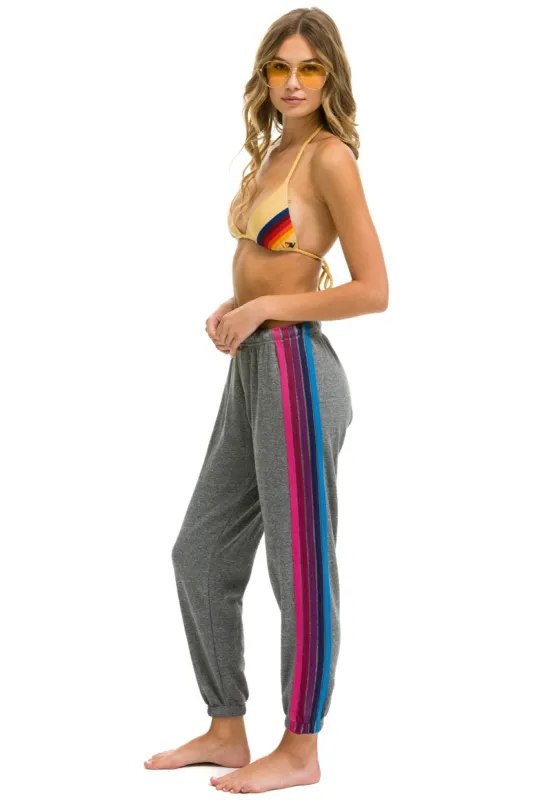 5 STRIPE SWEATPANTS - HEATHER GREY // PINK PURPLE sold by Aviator Nation