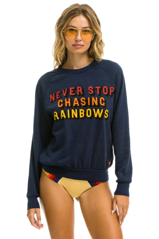 NEVER STOP CHASING RAINBOWS CREW SWEATSHIRT - NAVY sold by Aviator Nation