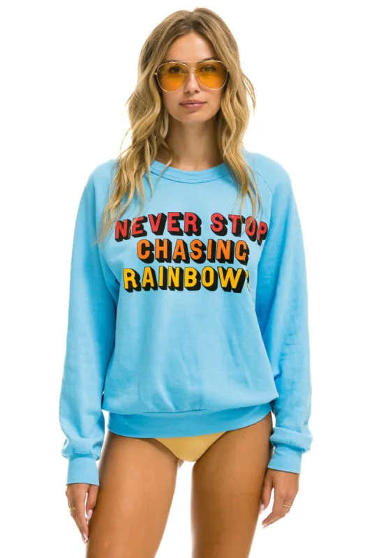 NEVER STOP CHASING RAINBOWS CREW SWEATSHIRT - SKY sold by Aviator Nation