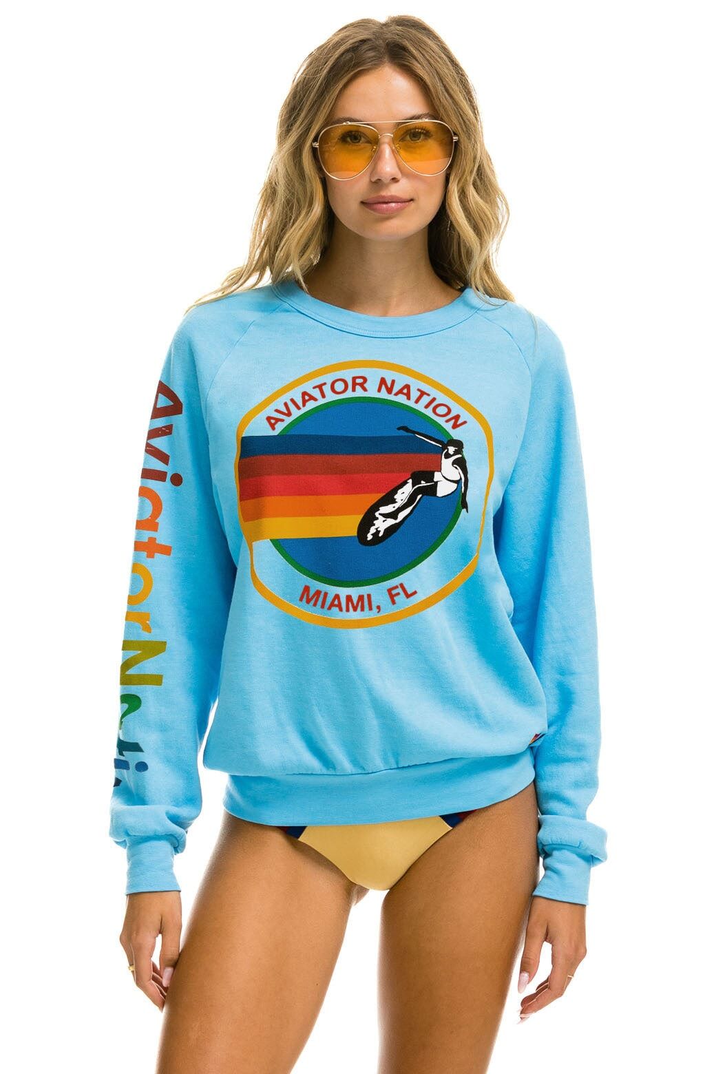 AVIATOR NATION MIAMI CREW SWEATSHIRT - SKY sold by Aviator Nation