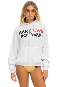 MAKE LOVE NOT WAR RELAXED PULLOVER HOODIE - WHITE sold by Aviator Nation