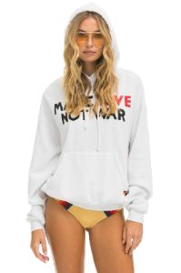 MAKE LOVE NOT WAR RELAXED PULLOVER HOODIE - WHITE sold by Aviator Nation