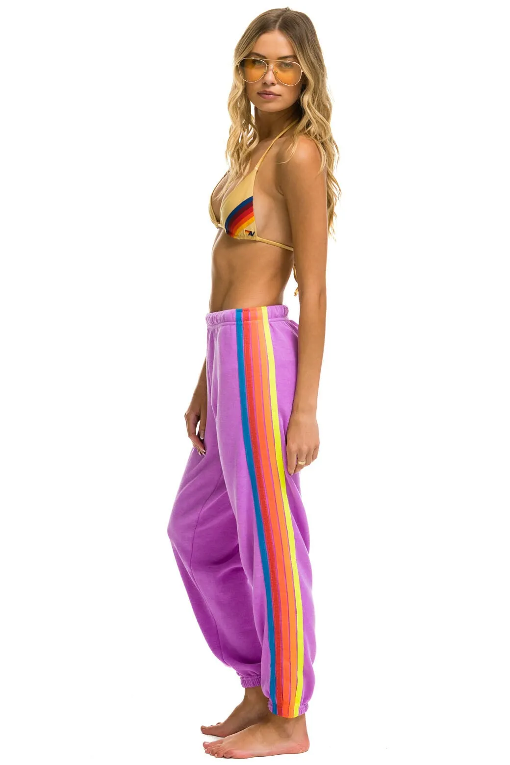 5 STRIPE SWEATPANTS - NEON PURPLE // NEON RAINBOW sold by Aviator Nation