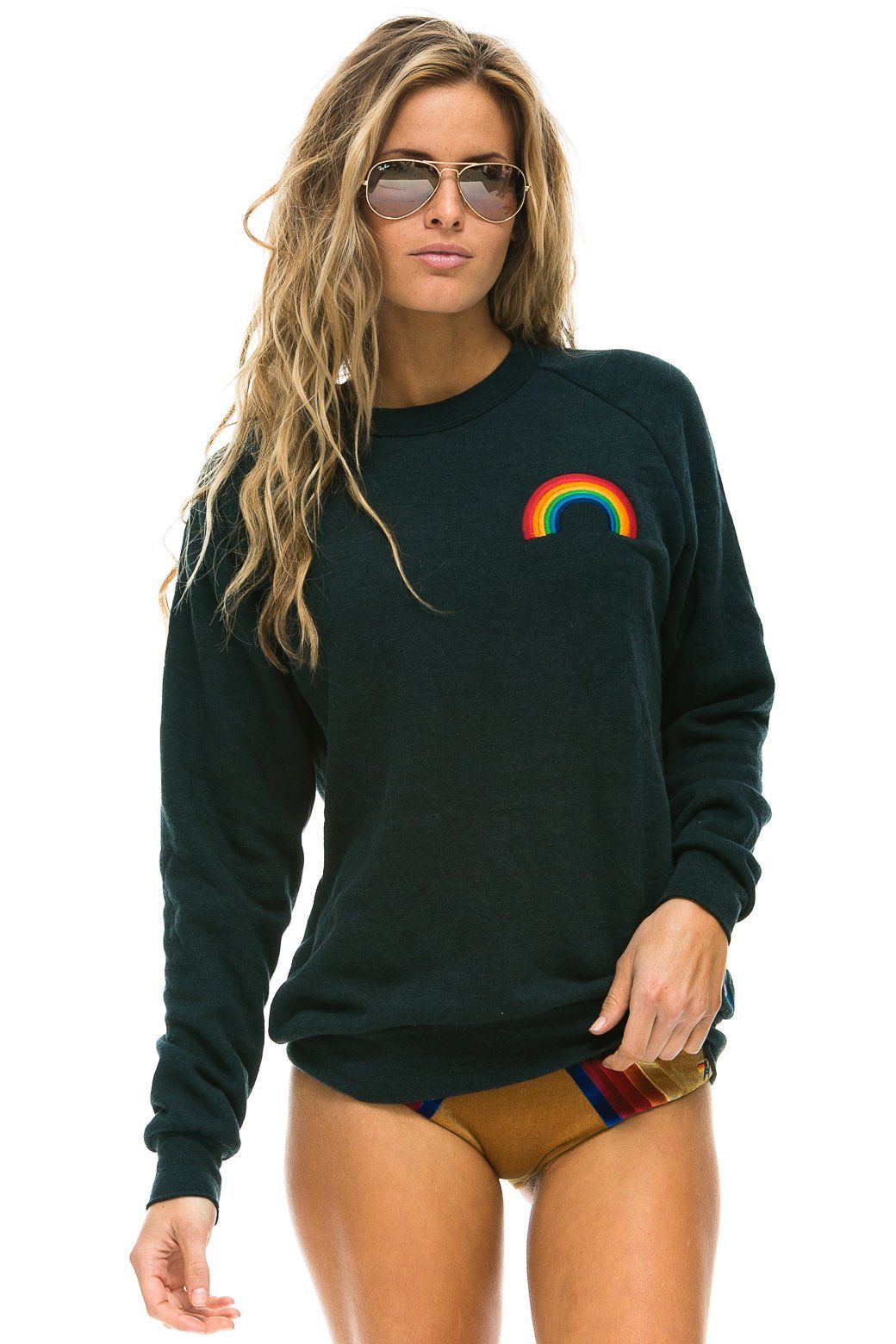 RAINBOW EMBROIDERY SWEATSHIRT - CHARCOAL sold by Aviator Nation