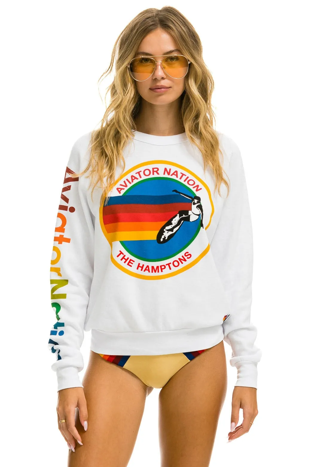 AVIATOR NATION HAMPTONS CREW SWEATSHIRT - WHITE sold by Aviator Nation