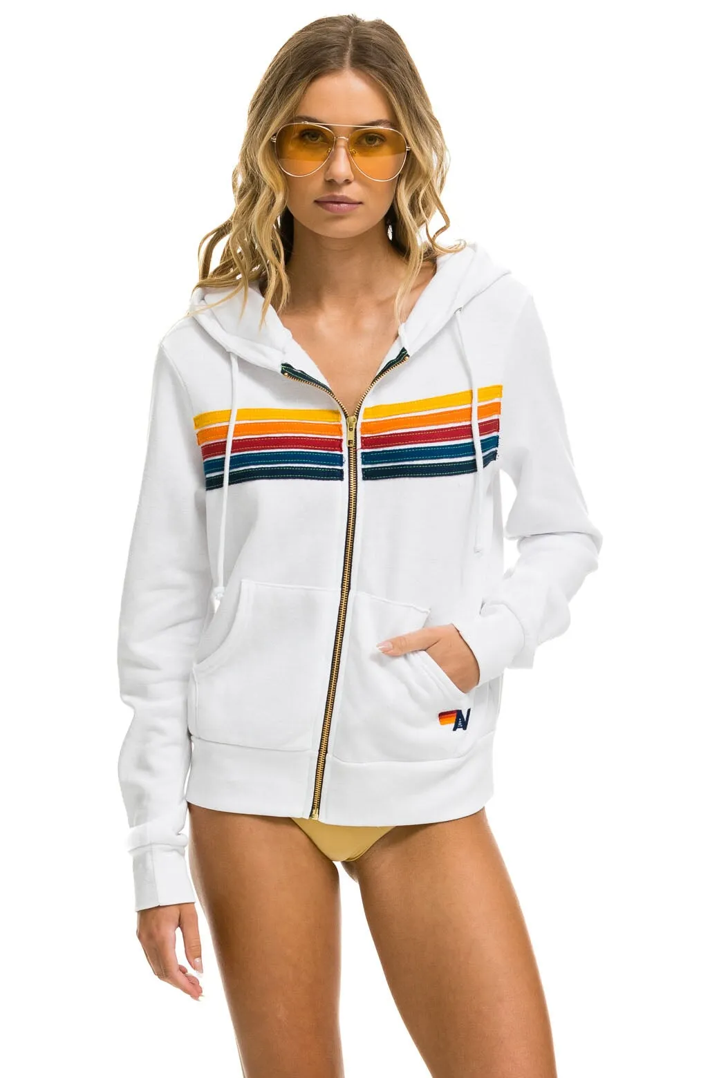 5 STRIPE HOODIE - WHITE sold by Aviator Nation