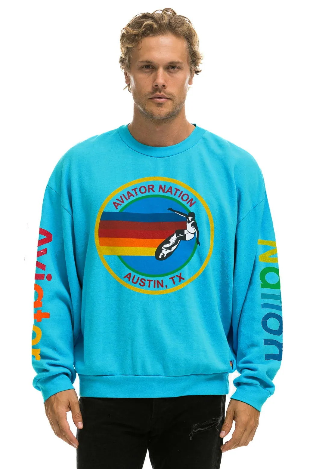AVIATOR NATION AUSTIN RELAXED CREW SWEATSHIRT - NEON BLUE sold by Aviator Nation product image thumbnail 2