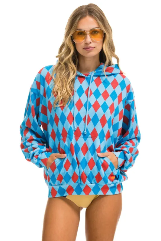 DIAMOND REPEAT SMILEY RELAXED PULLOVER HOODIE - SKY sold by Aviator Nation