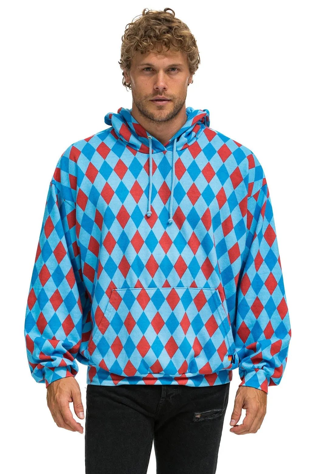 DIAMOND REPEAT SMILEY RELAXED PULLOVER HOODIE - SKY sold by Aviator Nation product image thumbnail 3