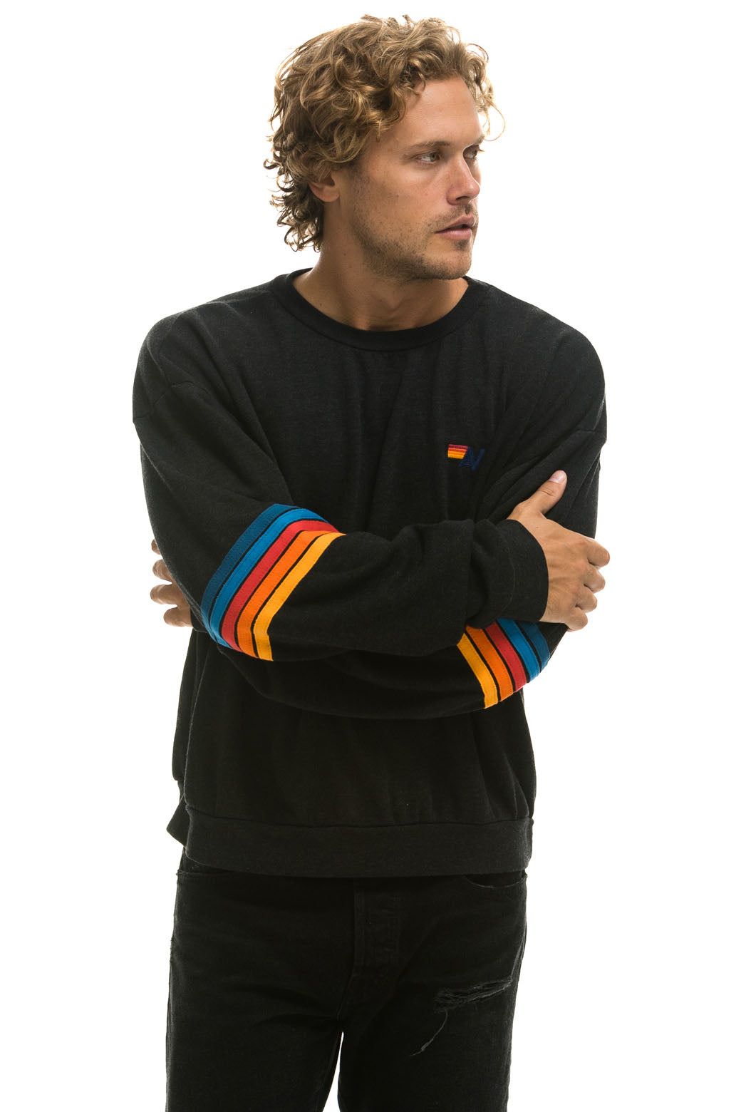 RAINBOW STITCH SLEEVE CREW SWEATSHIRT RELAXED - BLACK 2 sold by Aviator Nation product image thumbnail 4