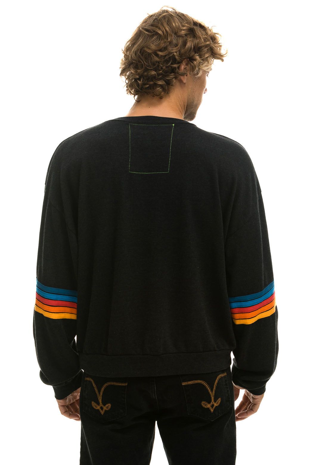 RAINBOW STITCH SLEEVE CREW SWEATSHIRT RELAXED - BLACK 2 sold by Aviator Nation product image thumbnail 6