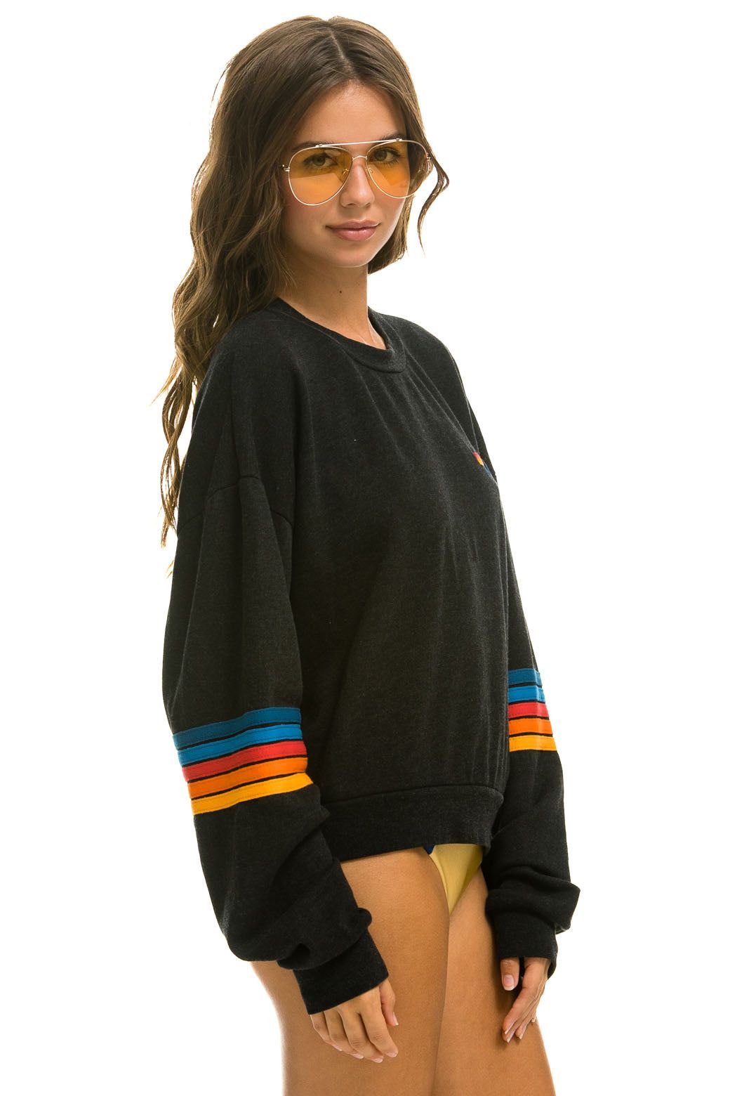 RAINBOW STITCH SLEEVE CREW SWEATSHIRT RELAXED - BLACK 2 sold by Aviator Nation product image thumbnail 5