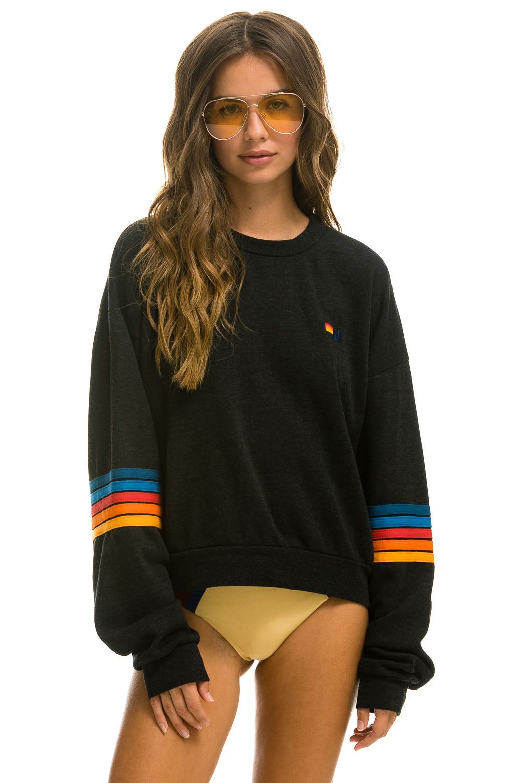 RAINBOW STITCH SLEEVE CREW SWEATSHIRT RELAXED - BLACK 2 sold by Aviator Nation