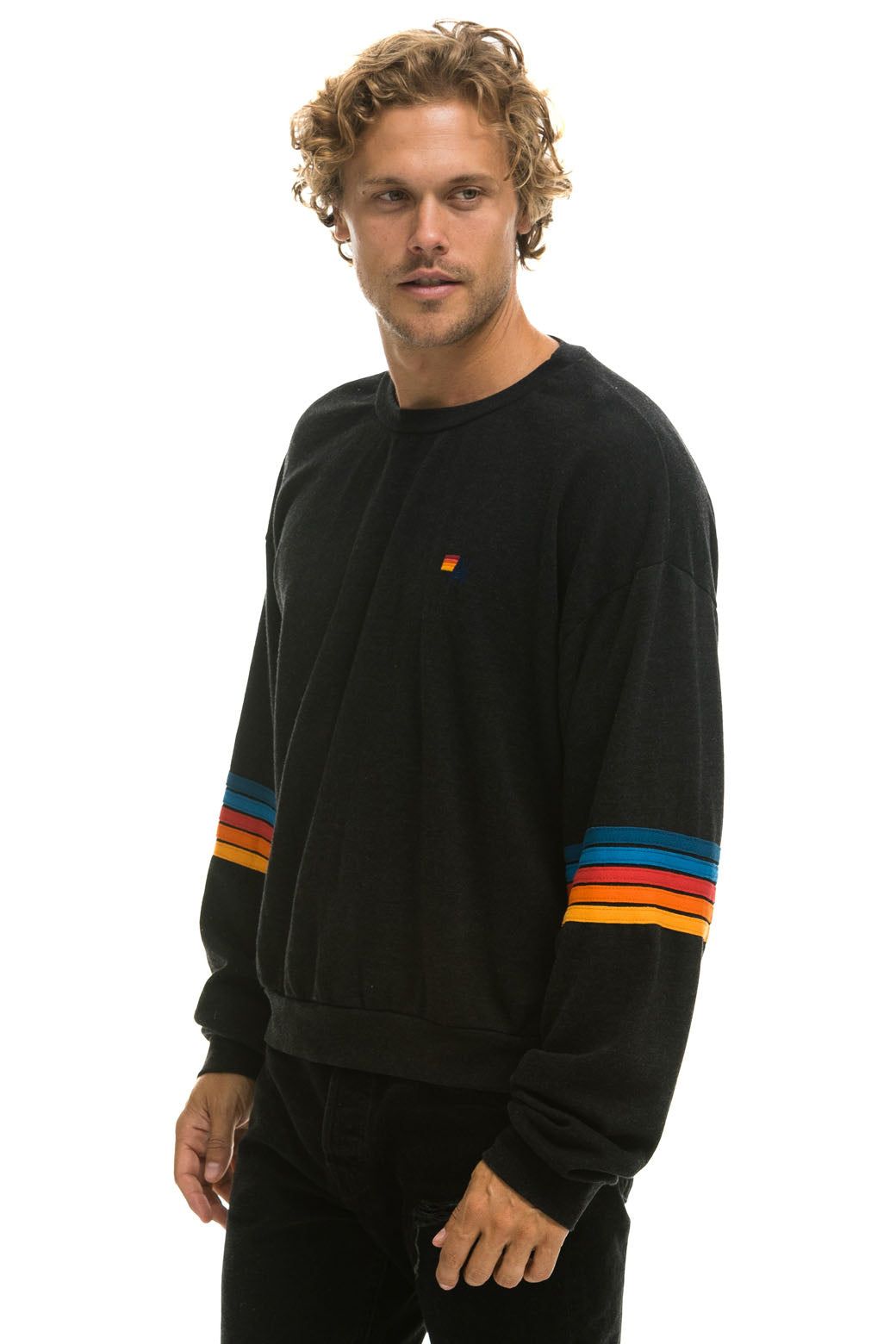 RAINBOW STITCH SLEEVE CREW SWEATSHIRT RELAXED - BLACK 2 sold by Aviator Nation product image thumbnail 8