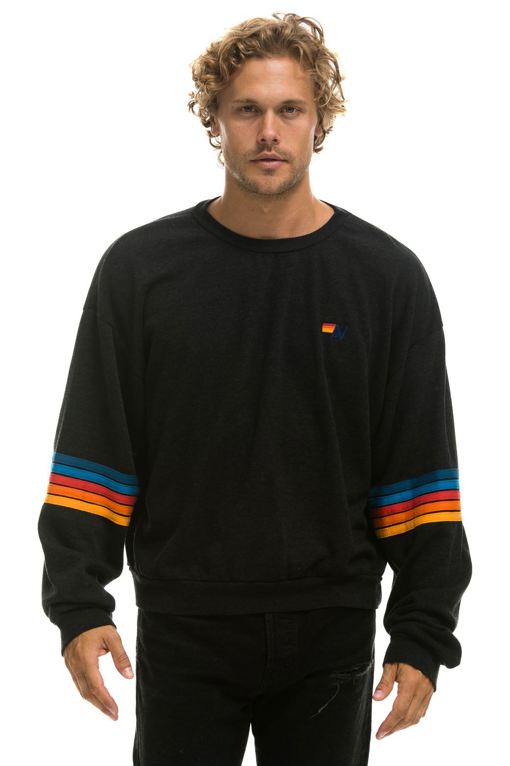 RAINBOW STITCH SLEEVE CREW SWEATSHIRT RELAXED - BLACK 2 sold by Aviator Nation product image thumbnail 2