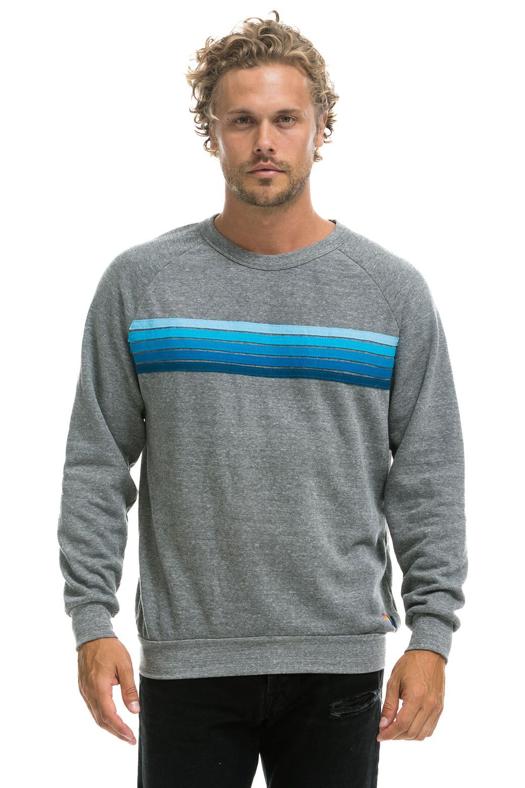 5 STRIPE CREW SWEATSHIRT - HEATHER GREY // BLUE sold by Aviator Nation product image thumbnail 2