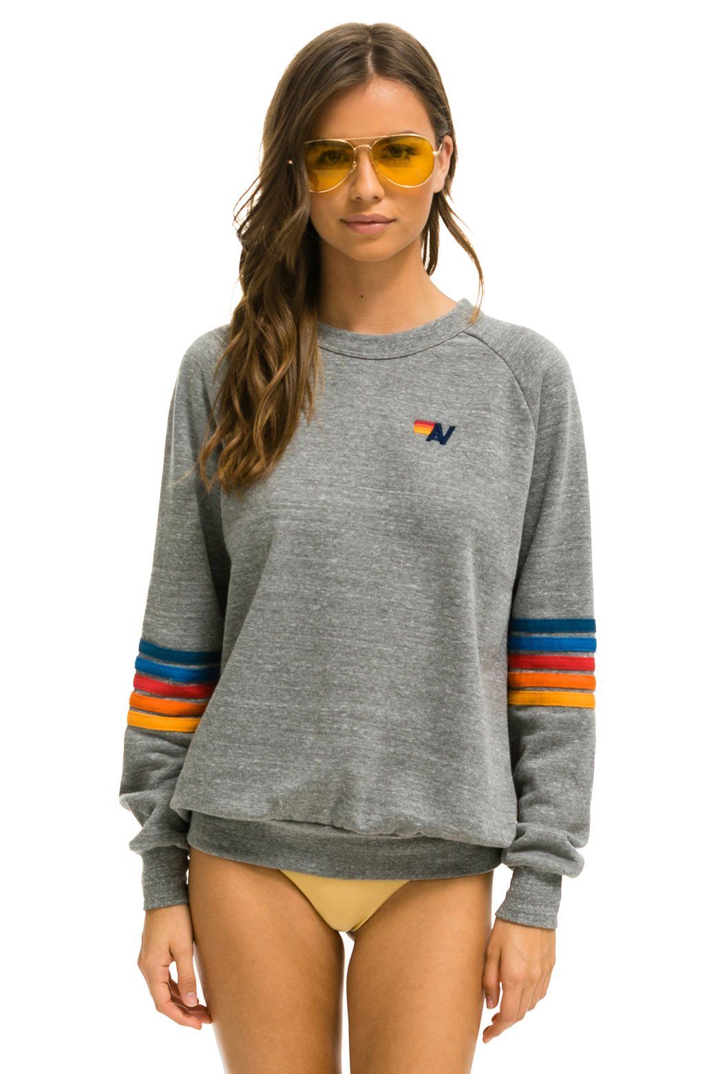 RAINBOW STITCH SLEEVE CREW SWEATSHIRT - HEATHER GREY 2 sold by Aviator Nation product image thumbnail 2