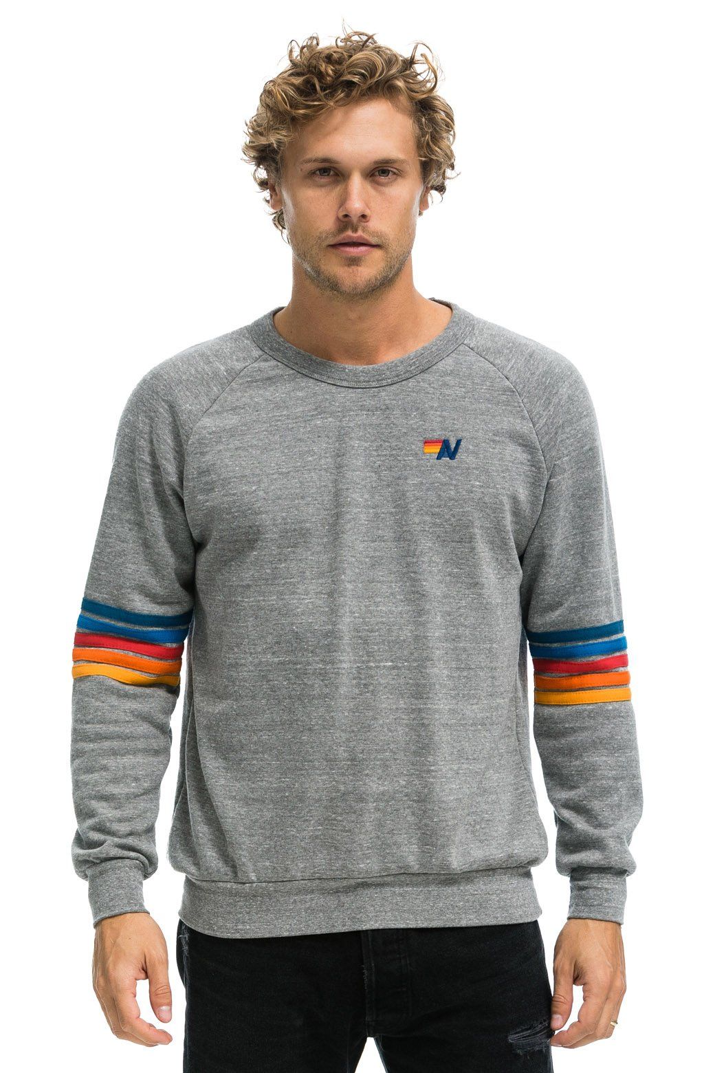 RAINBOW STITCH SLEEVE CREW SWEATSHIRT - HEATHER GREY 2 sold by Aviator Nation