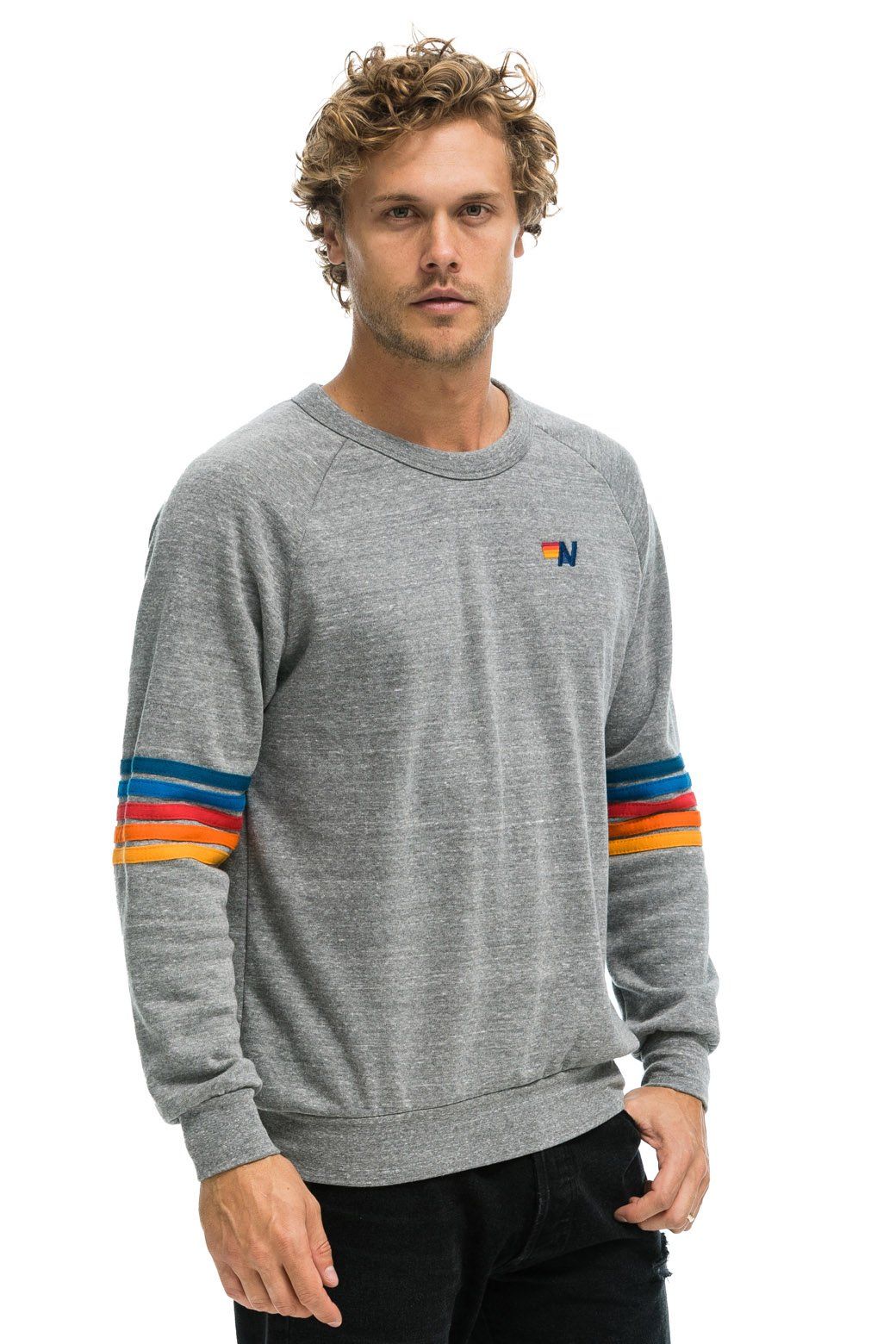 RAINBOW STITCH SLEEVE CREW SWEATSHIRT - HEATHER GREY 2 sold by Aviator Nation product image thumbnail 3
