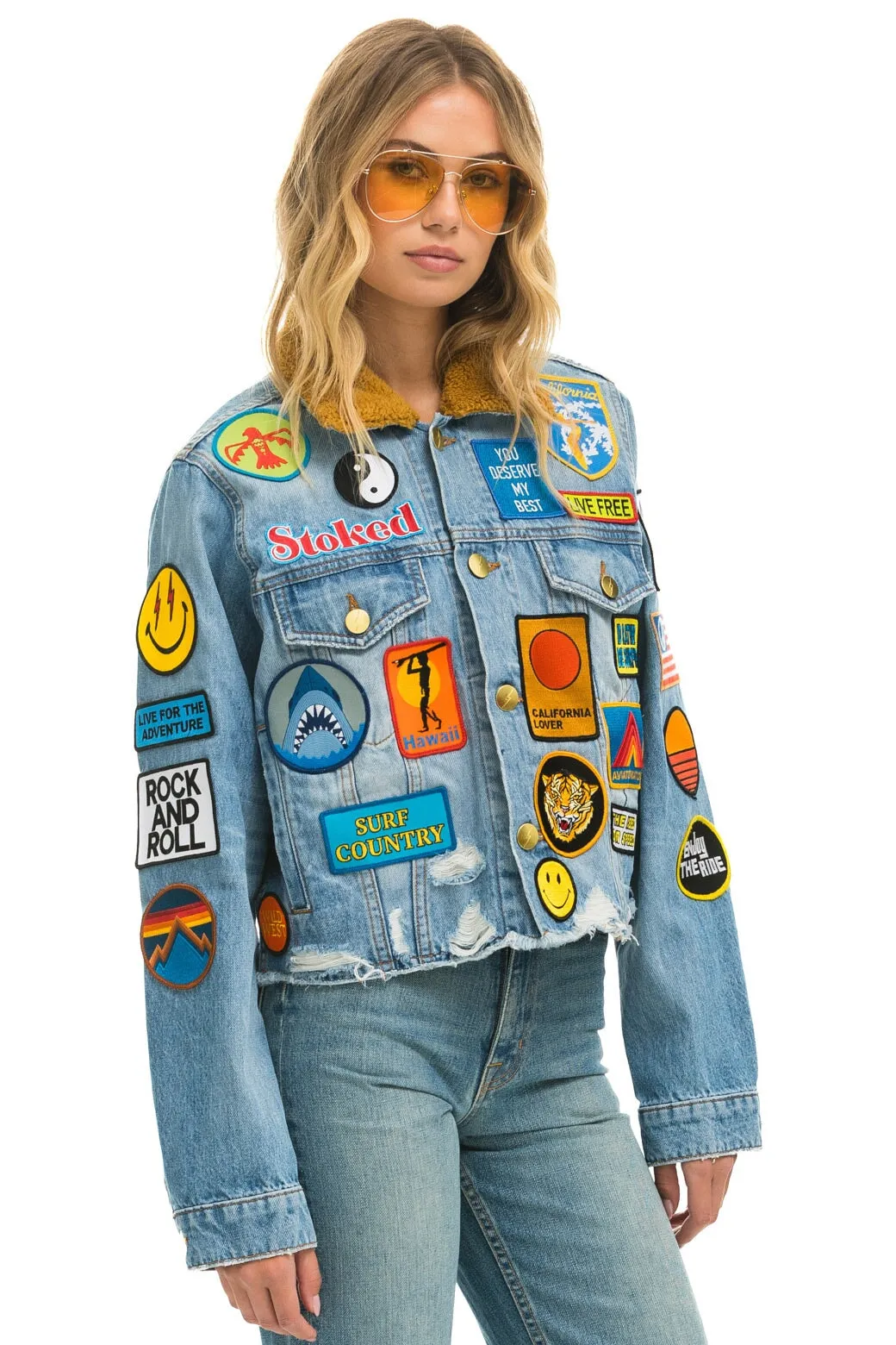 VINTAGE PATCH CROP DENIM JACKET - SUPER LIGHT sold by Aviator Nation product image thumbnail 5