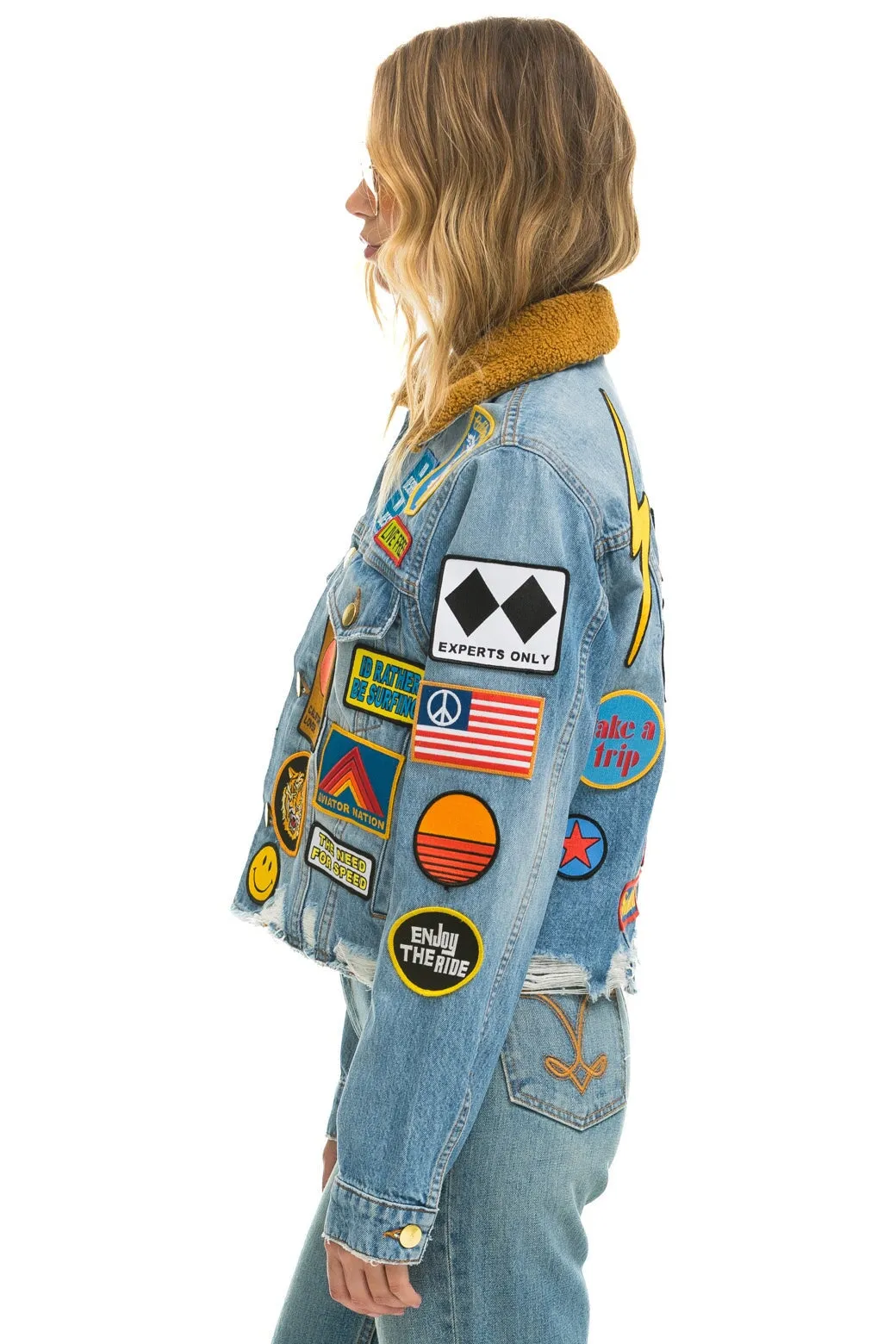 VINTAGE PATCH CROP DENIM JACKET - SUPER LIGHT sold by Aviator Nation product image thumbnail 3