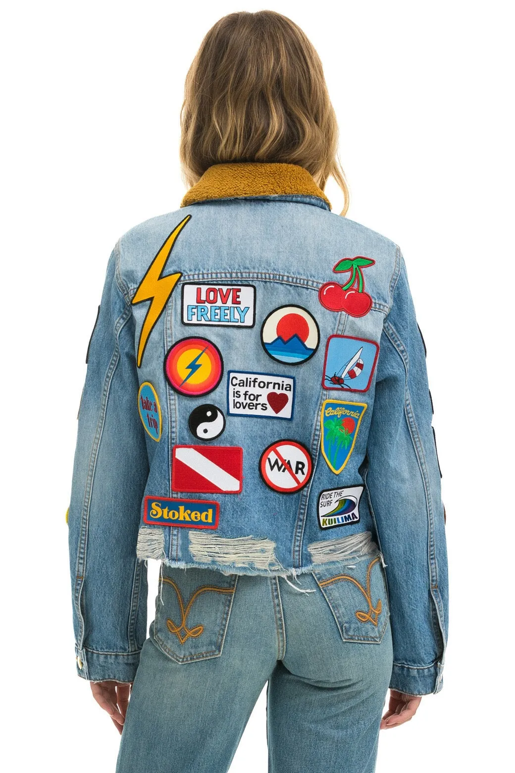 VINTAGE PATCH CROP DENIM JACKET - SUPER LIGHT sold by Aviator Nation product image thumbnail 4