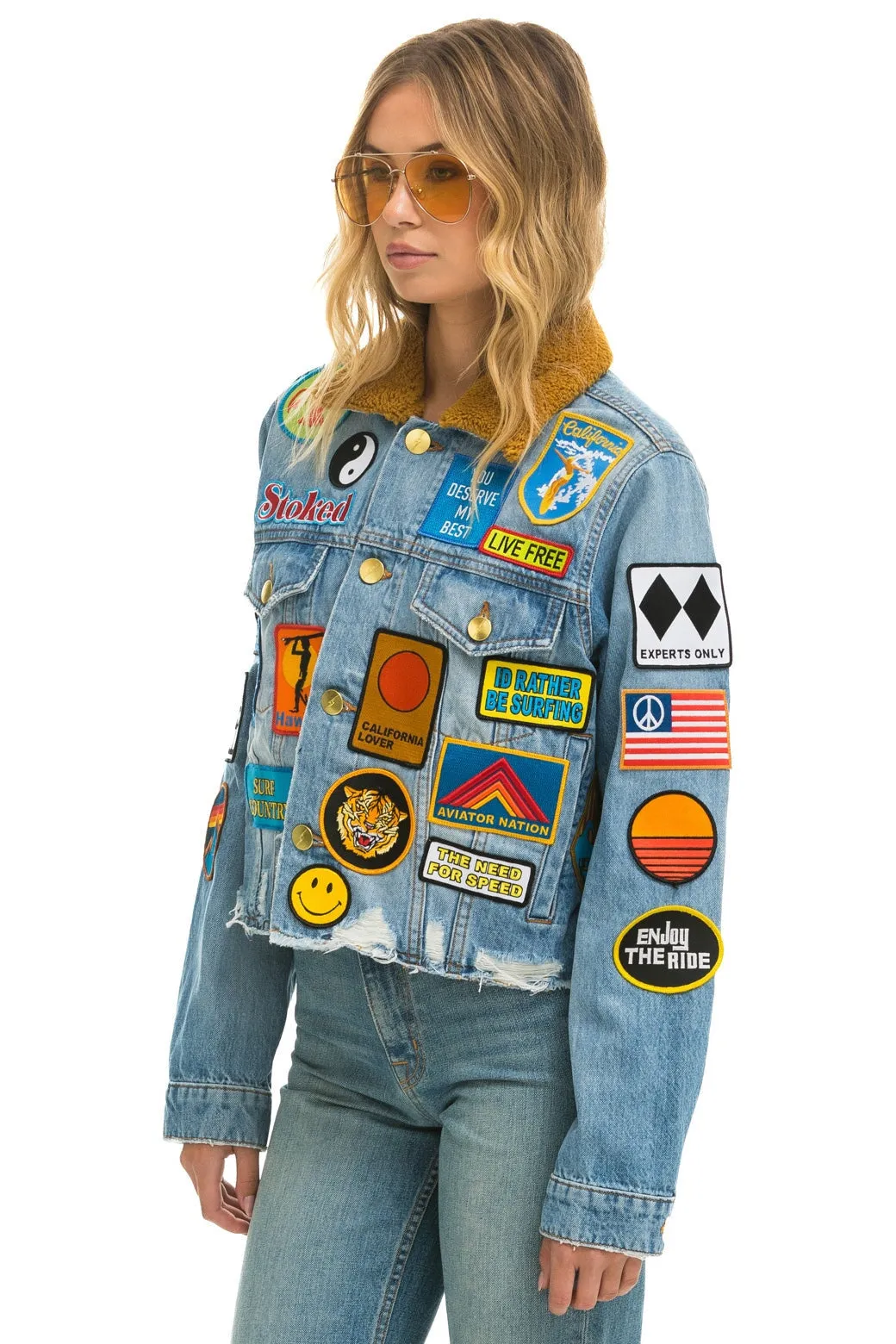 VINTAGE PATCH CROP DENIM JACKET - SUPER LIGHT sold by Aviator Nation product image thumbnail 2