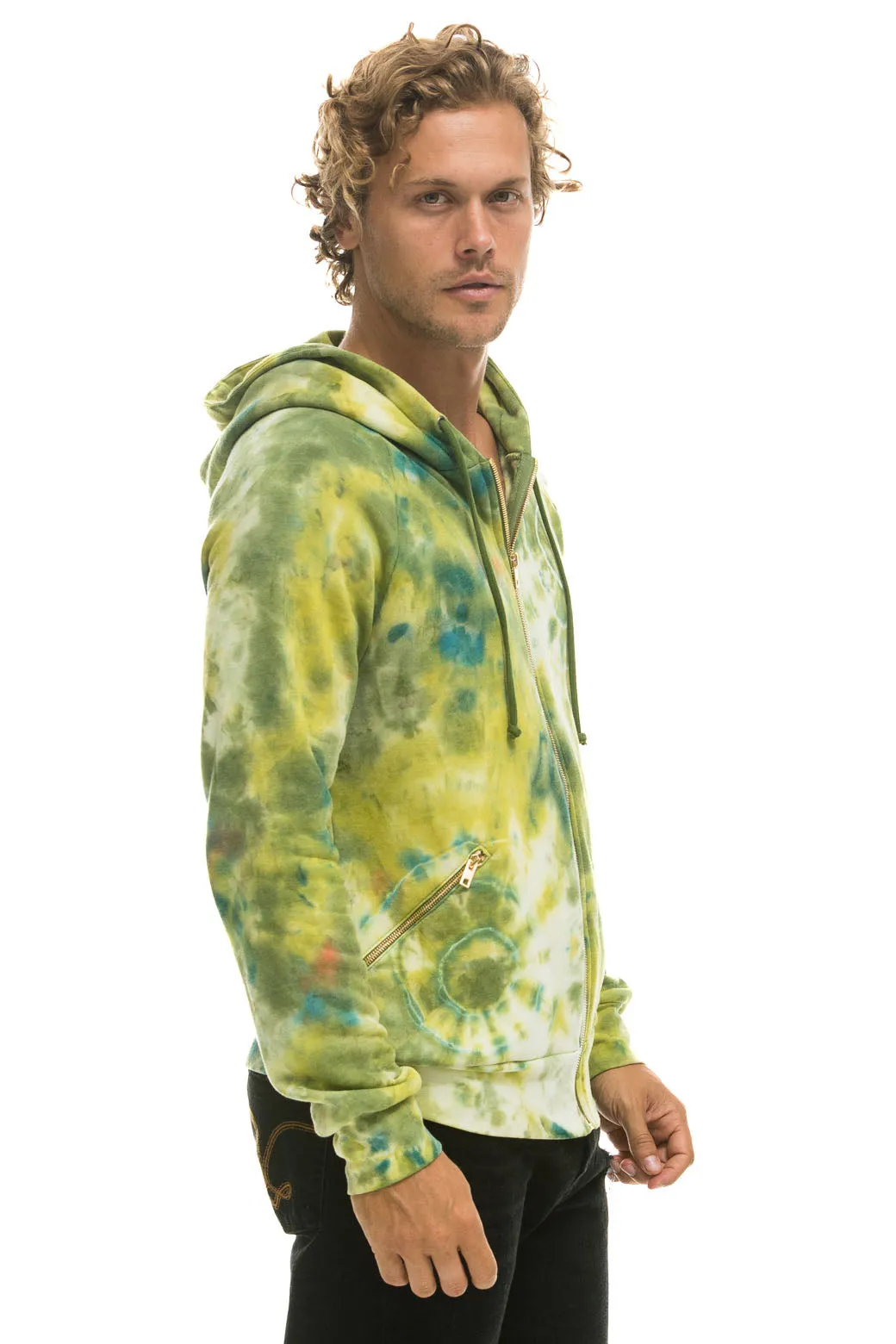 RELAXED HAND DYED ZIP HOODIE - TIE DYE GREEN YELLOW sold by Aviator Nation product image thumbnail 5