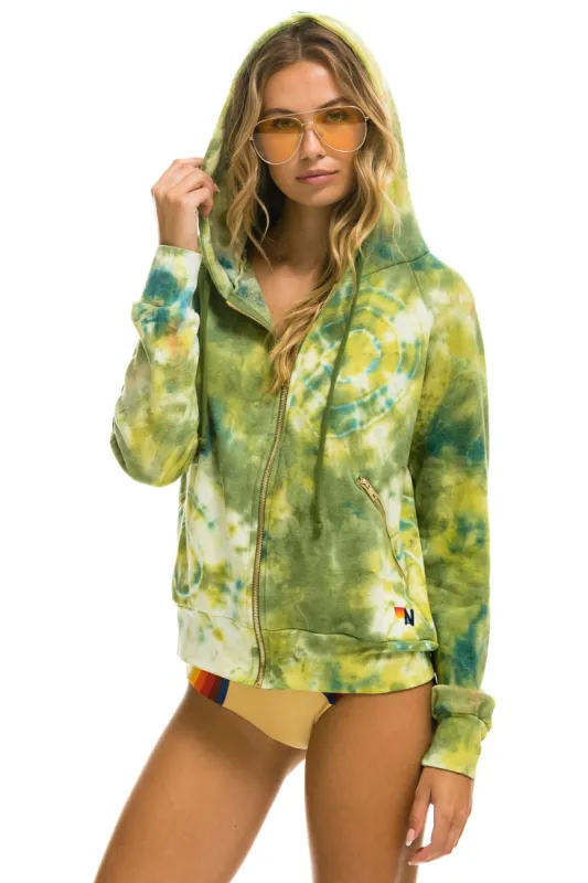 RELAXED HAND DYED ZIP HOODIE - TIE DYE GREEN YELLOW sold by Aviator Nation