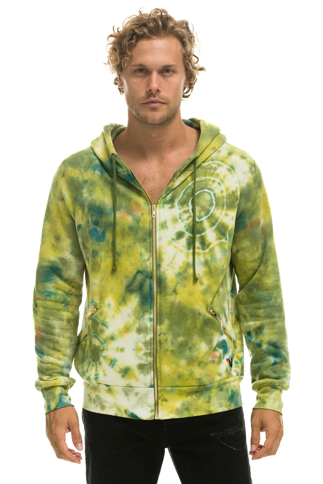 RELAXED HAND DYED ZIP HOODIE - TIE DYE GREEN YELLOW sold by Aviator Nation product image thumbnail 2