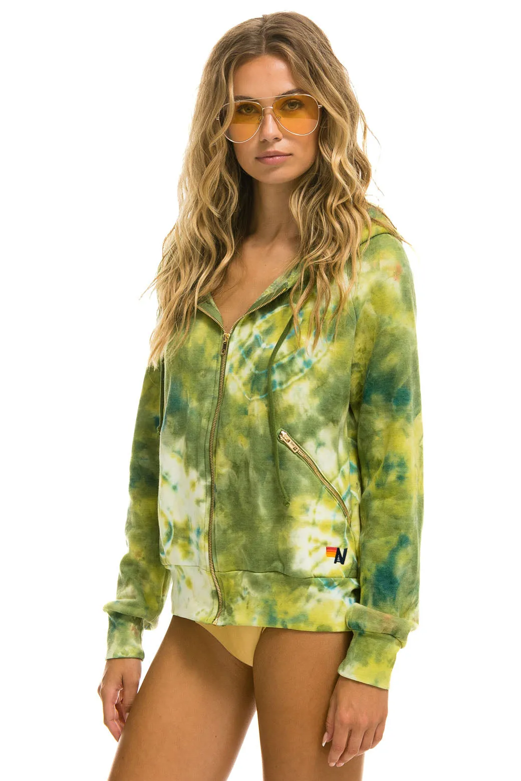 RELAXED HAND DYED ZIP HOODIE - TIE DYE GREEN YELLOW sold by Aviator Nation product image thumbnail 4