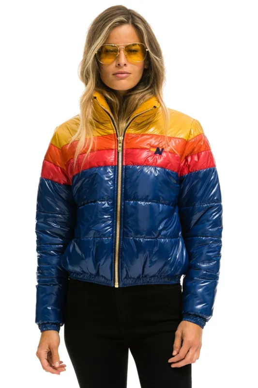 COLOR BLOCK LUXE APRES PUFFER JACKET - GLOSSY BLUE sold by Aviator Nation