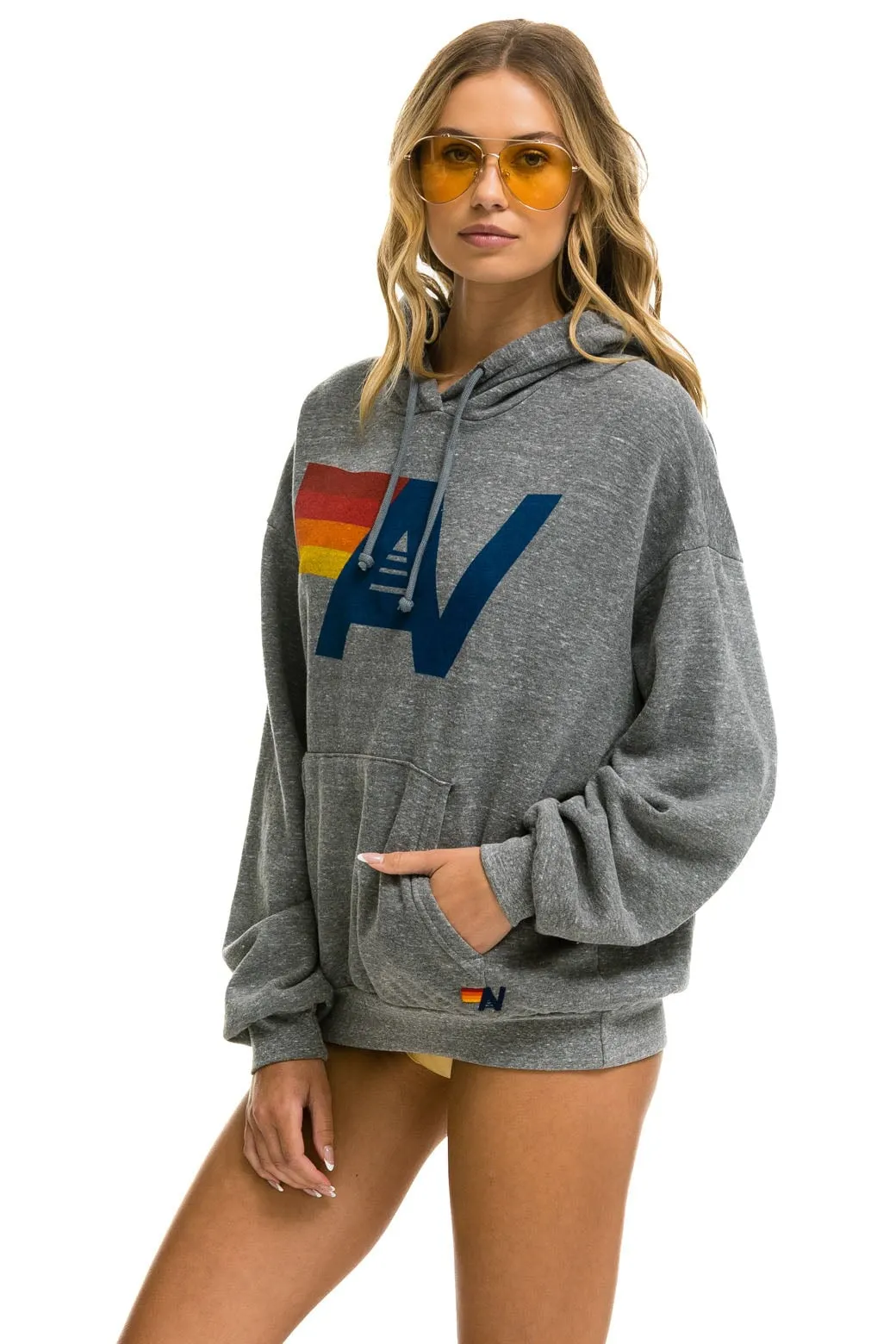 LOGO PULLOVER RELAXED HOODIE - HEATHER GREY sold by Aviator Nation product image thumbnail 3