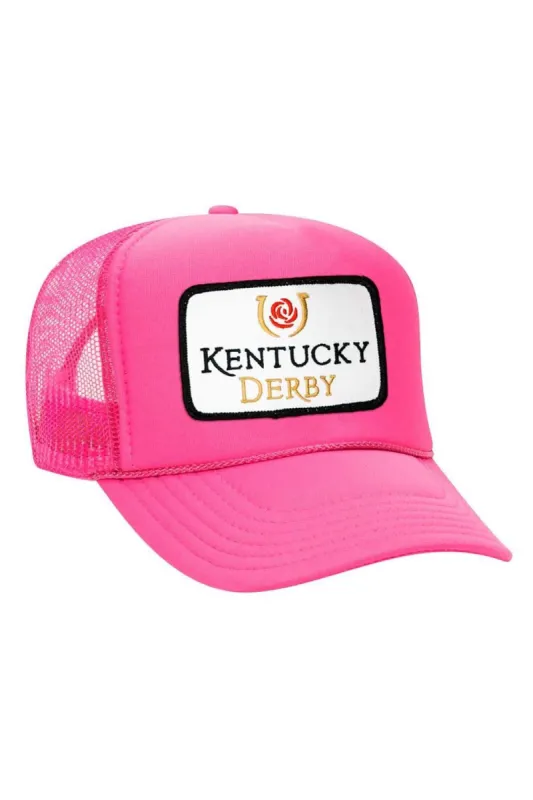 KENTUCKY DERBY 2023 VINTAGE TRUCKER HAT - NEON PINK made by Aviator Nation