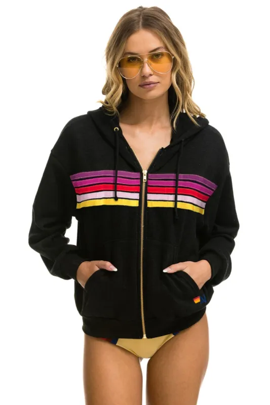 5 STRIPE RELAXED ZIP HOODIE - BLACK // WONKA sold by Aviator Nation