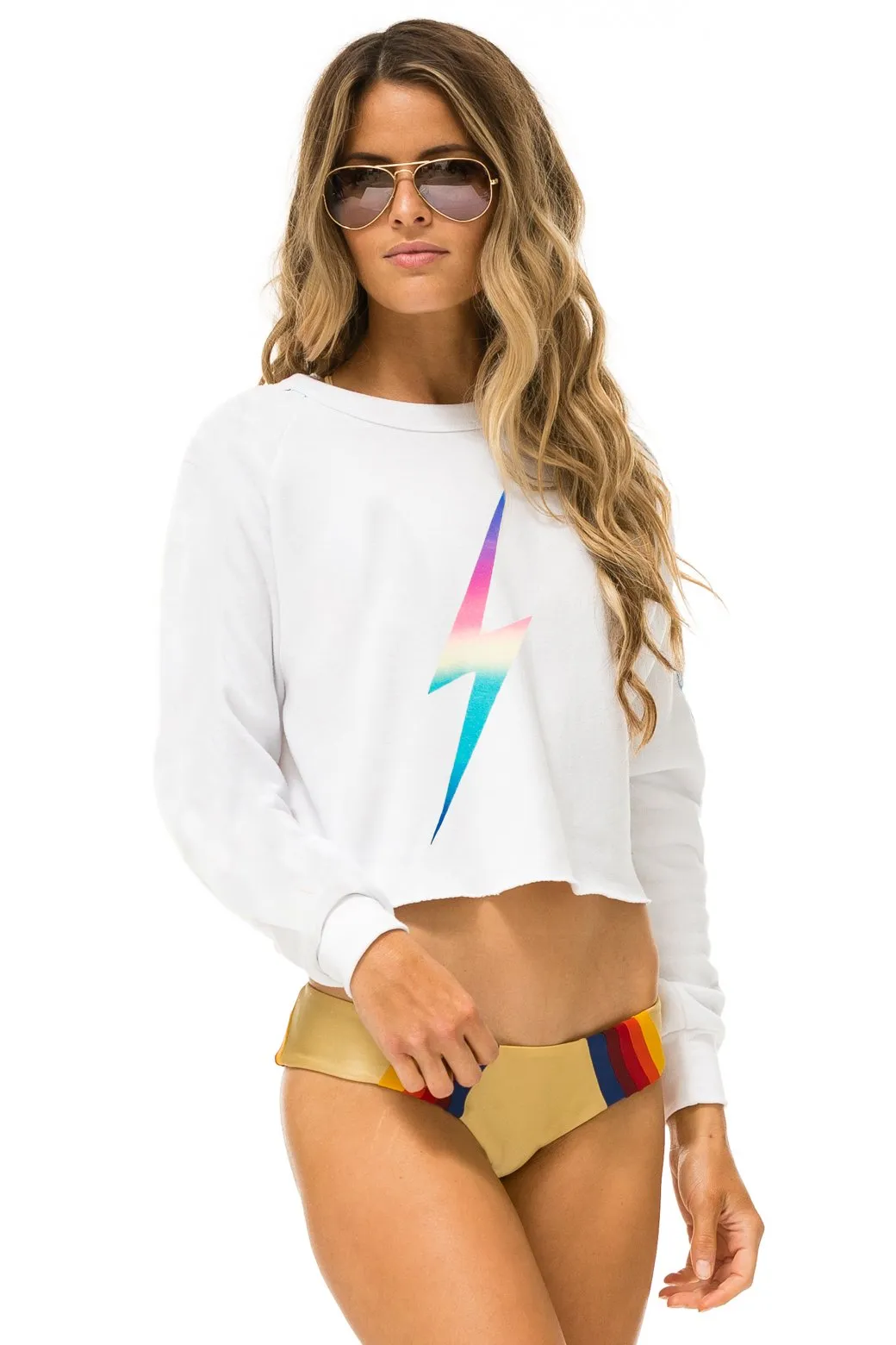 BOLT CROPPED CREW SWEATSHIRT - WHITE // RAINBOW BOLT sold by Aviator Nation product image thumbnail 2